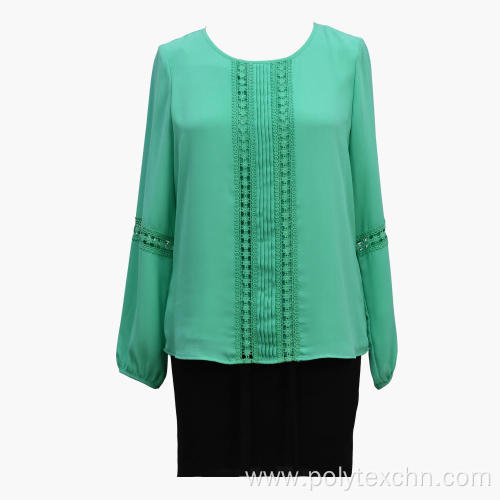 Feminina Long Sleeves Lace Patchwork Blouse